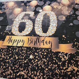 12'x8' Happy 60th Birthday Backdrop for Adult Party Diamond Glitter & Balloon